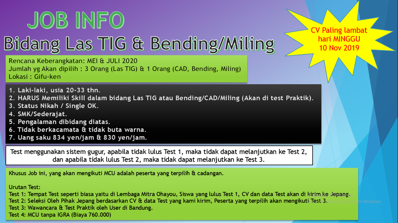Info Job Las TIG & Bending/Miling